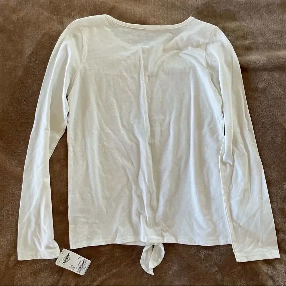 OshKosh B'gosh Girls White Long Sleeve with Colorful Unicorn and Knot NWT 14